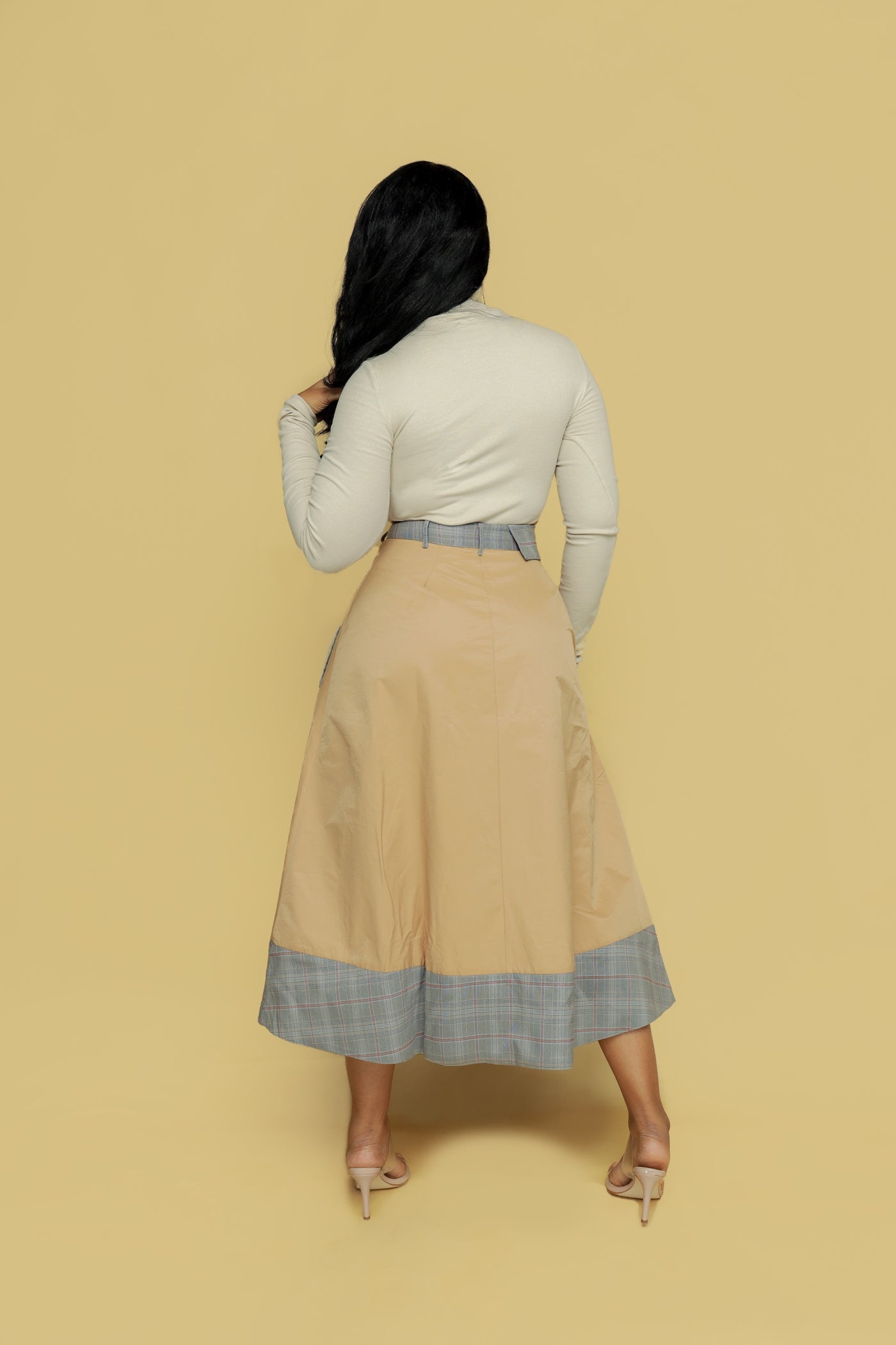 Khaki Plaid Midi Skirt