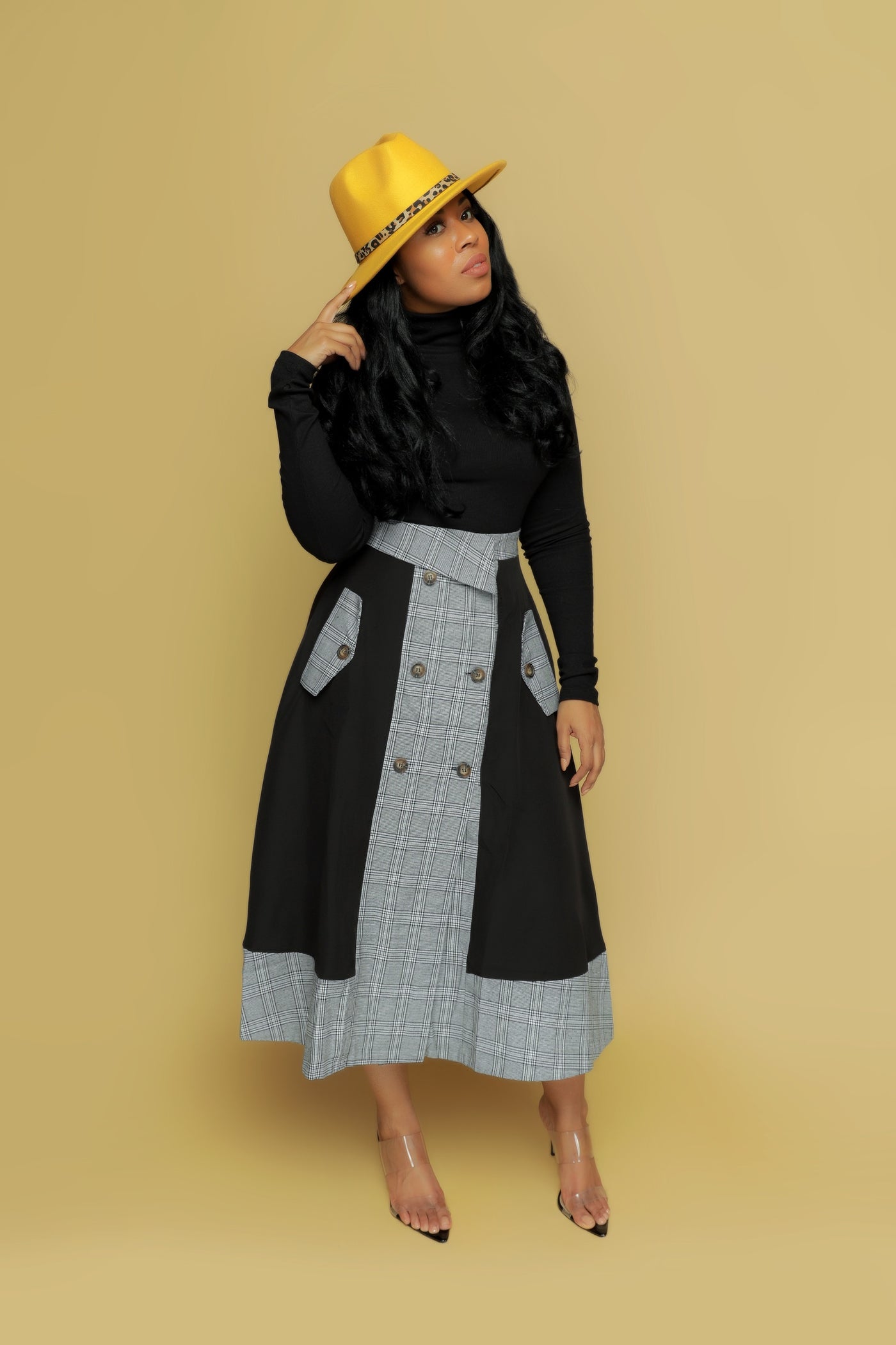 Black Plaid Midi Skirt