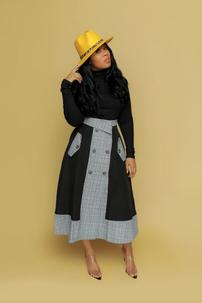 Black Plaid Midi Skirt